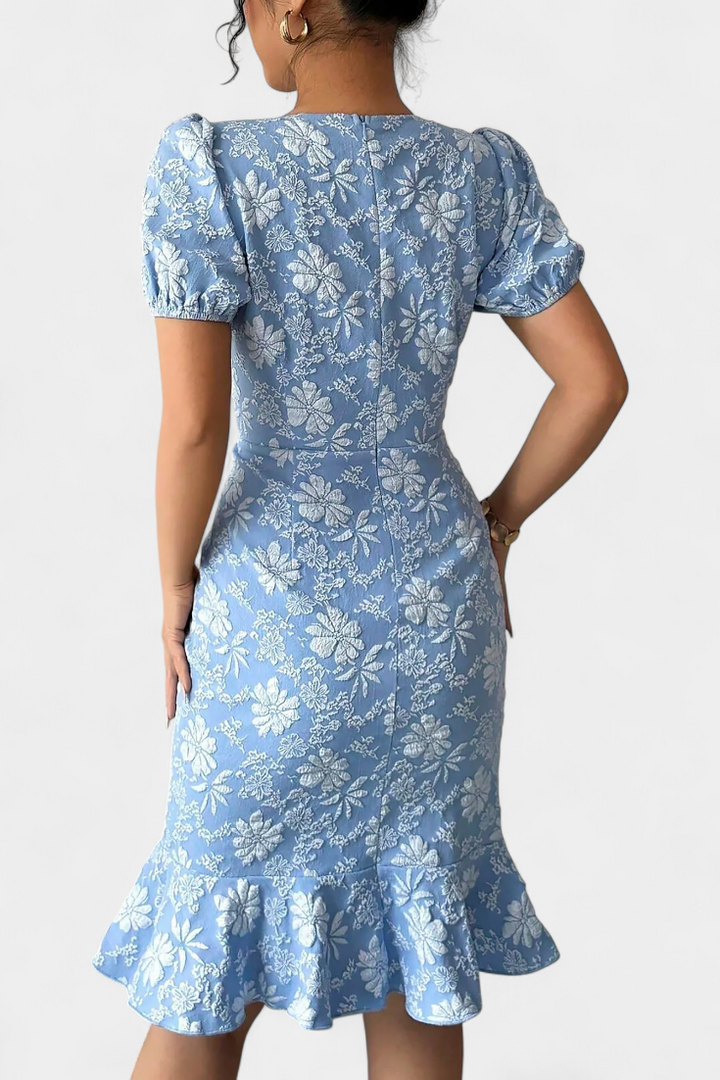 Robe Midi Bodycon Champel avec Manches Bouffantes