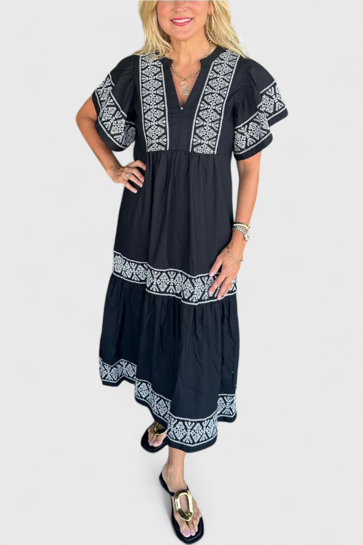 Robe Maxi Boho Allona avec Décolleté en V et Coupe Relaxée