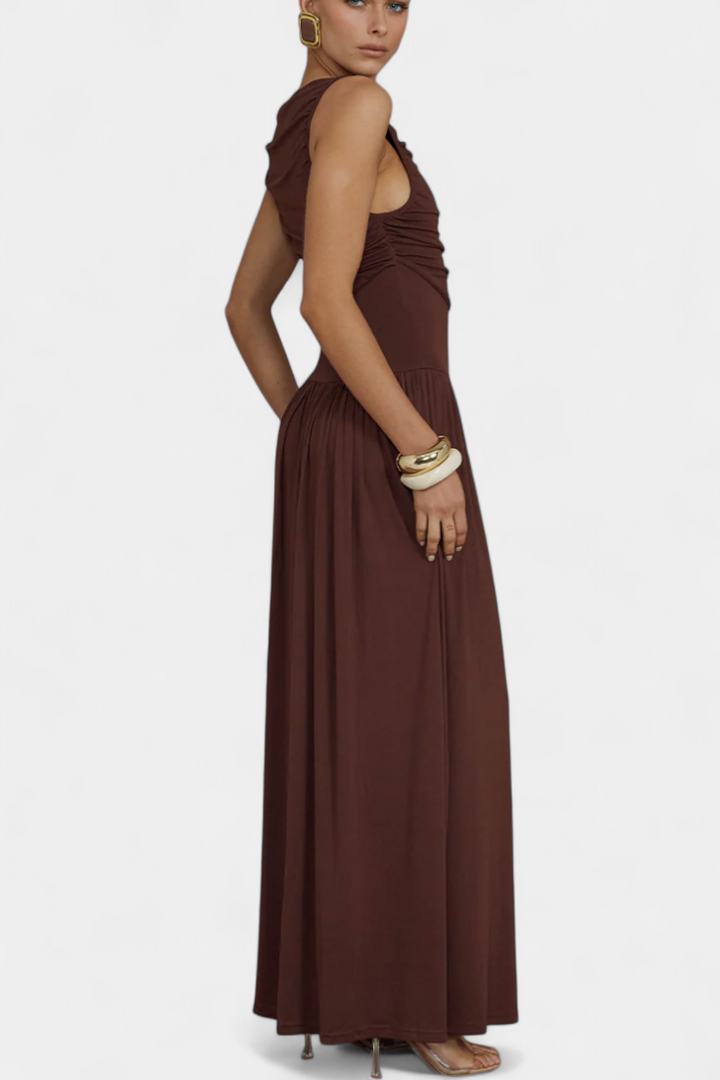 Maddy Robe Maxi sans Manches avec Drapé Latéral