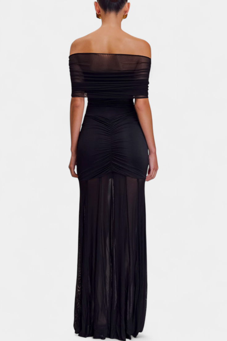Robe Maxi Alodia à Épaules avec Cape en Maille