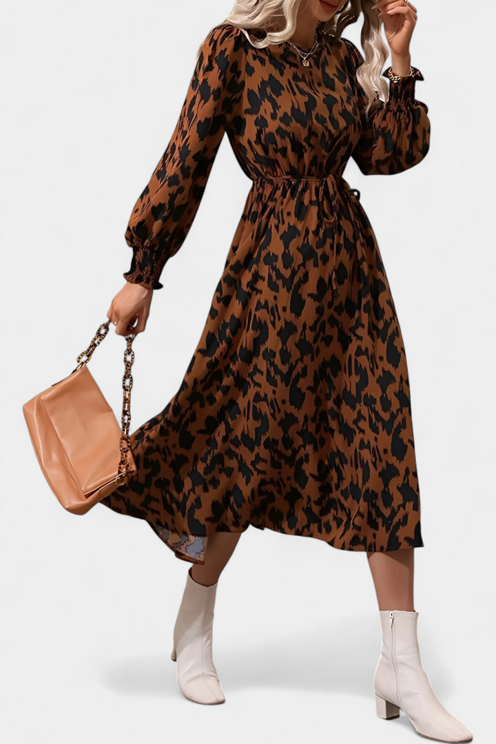 Robe A-Line en Léopard Nerin avec Ceinture Ajustable