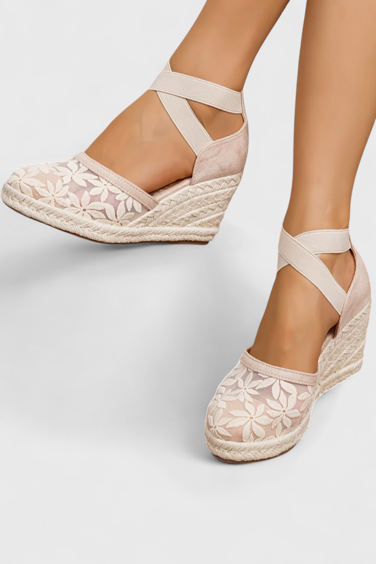 Sandales Orthopédiques Phylis avec Maille Florale et Plateforme à Talon