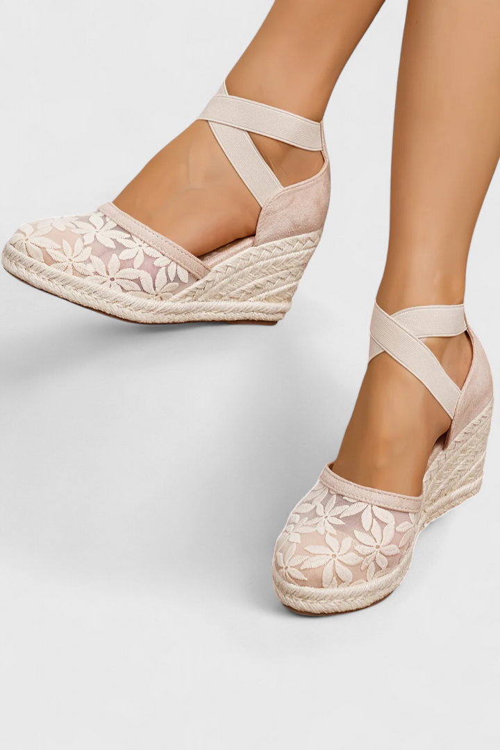 Sandales Orthopédiques Phylis avec Maille Florale et Plateforme à Talon