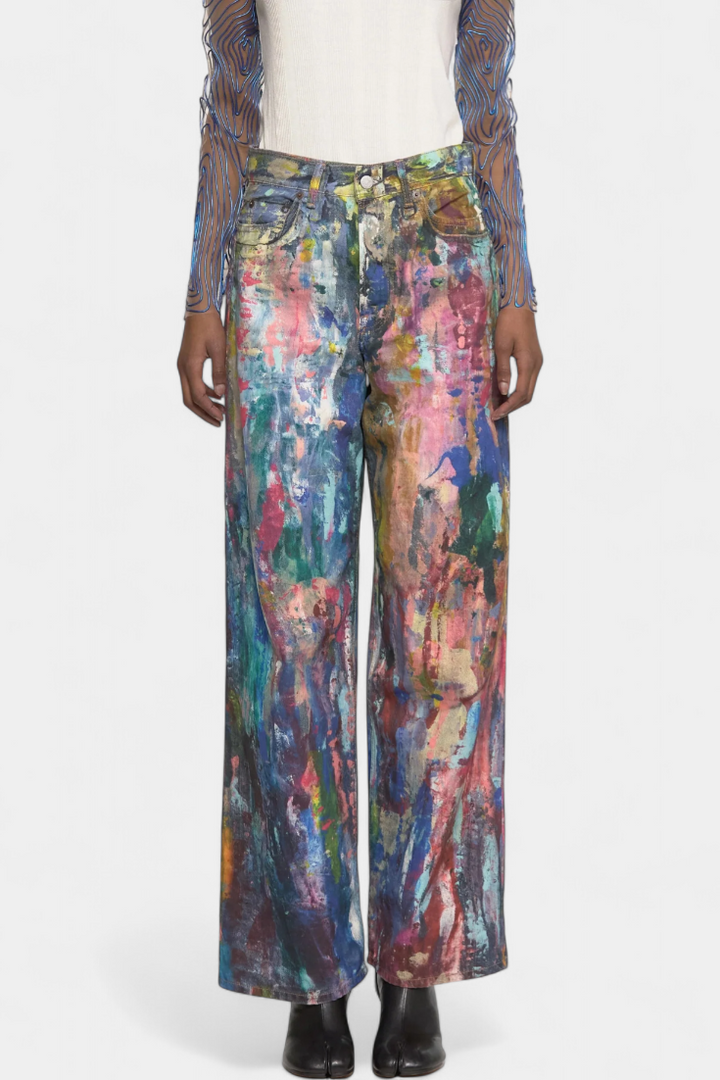 Pantalons Rana en Jean à Jambe Large avec Imprimé Artistique