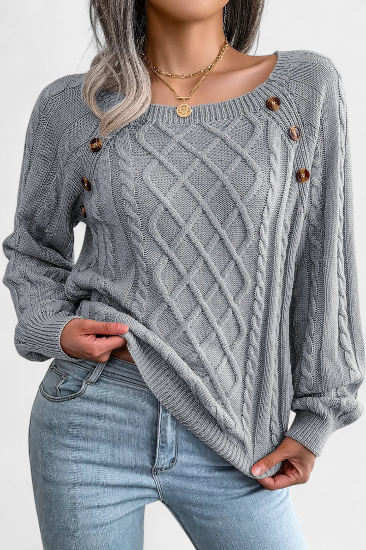 Fien Pull en Tricot avec Col Carré et Boutons
