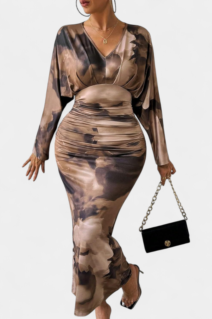 Eulalie Robe avec Manches Chauve-Souris et Col en V