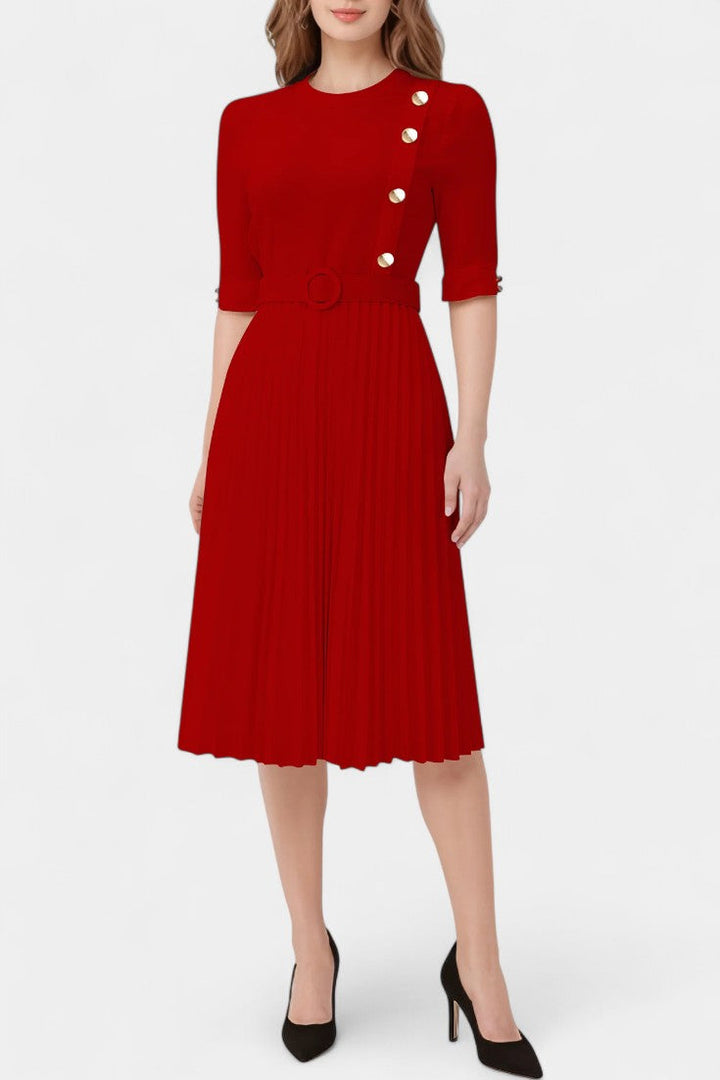 Zandie Robe avec Plis et Boutons Décoratifs