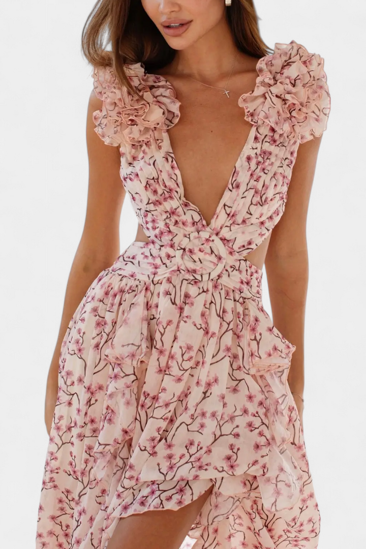 Robe Zuleika en Chiffon avec Volants et Ouvertures Latérales