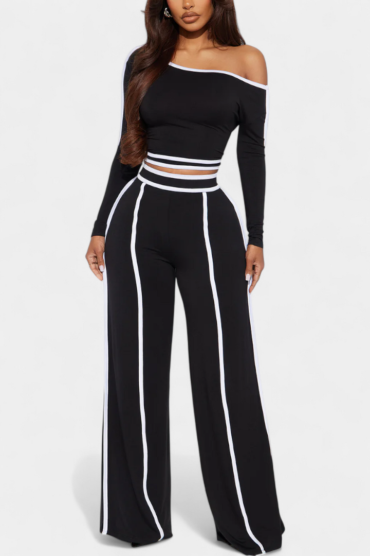 Krystelle Ensemble Off-Shoulder avec Pantalon à Coupe Droite