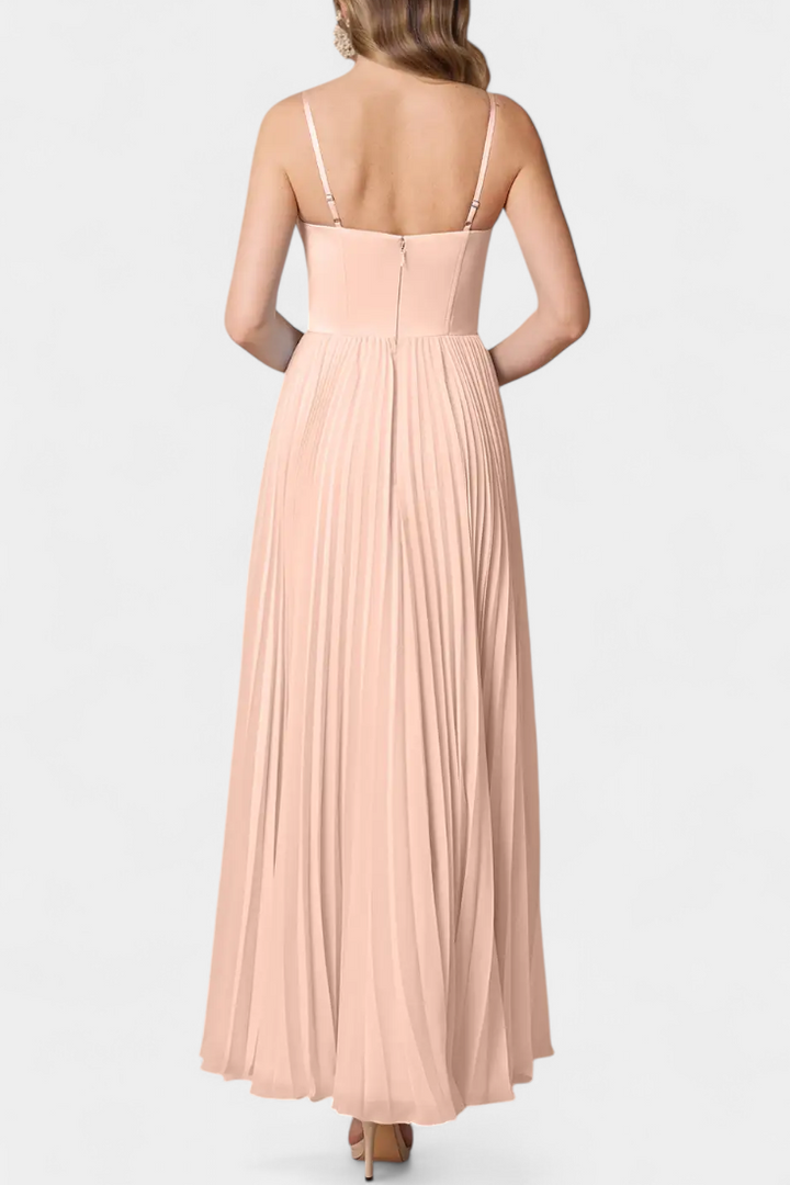 Ottilie Robe en Chiffon Plissé avec Corset Sculpté et Décolleté en Coeur
