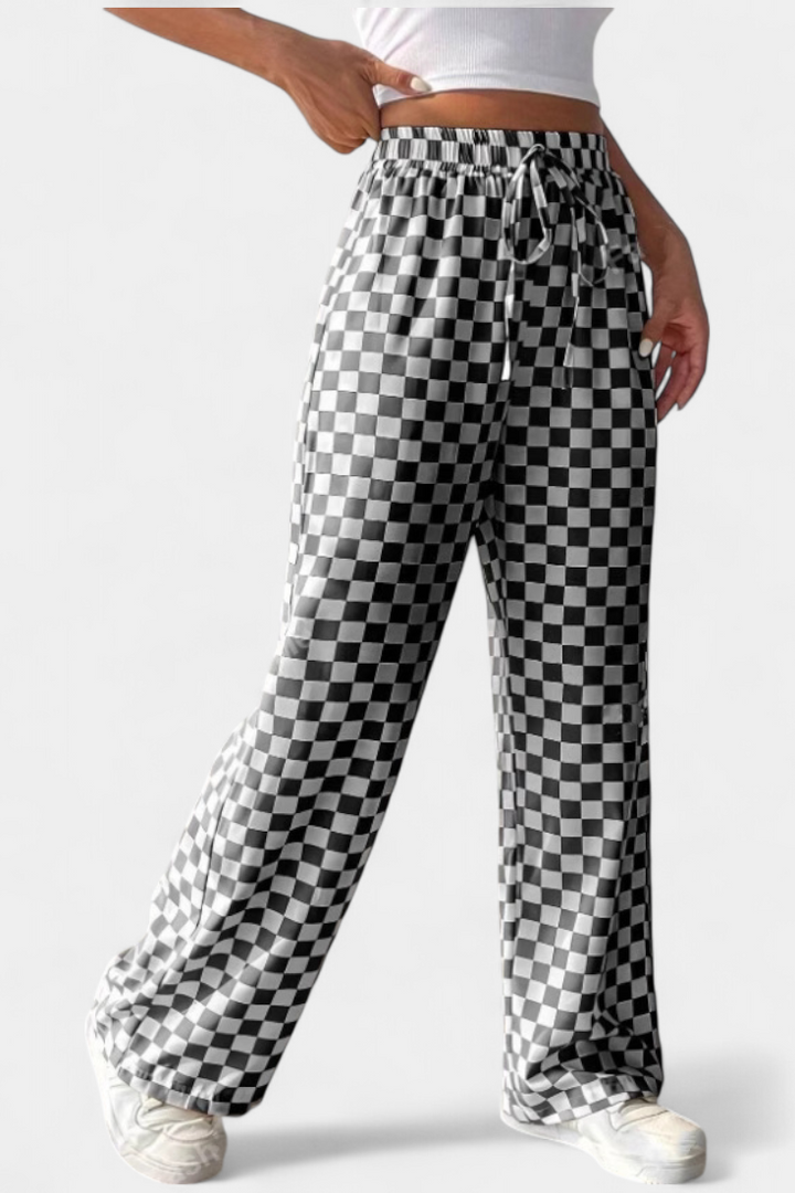 Hilaria Pantalons à Jambe Large à Imprimé à Carreaux