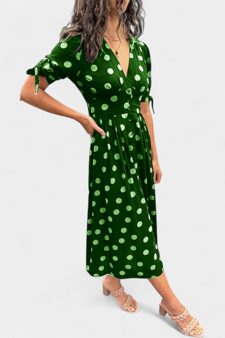 Robe Midi à Pois Lizzie avec Décolleté en V Profond