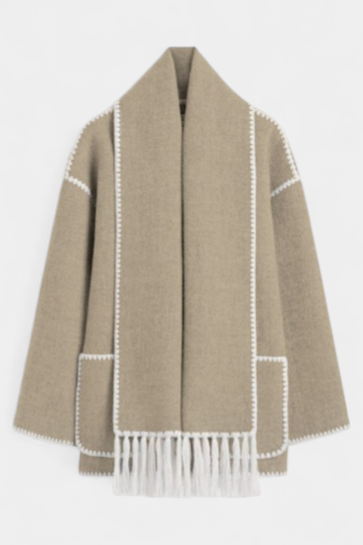 Manteau Pauline avec Écharpe à Franges Intégrée