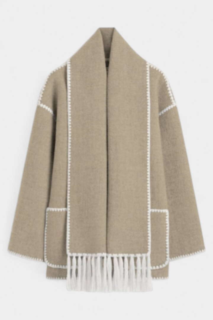 Manteau Pauline avec Écharpe à Franges Intégrée