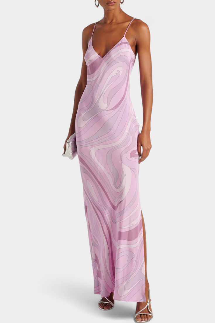 Robe Longue Valera avec Imprimé Tourbillon et Sans Manches