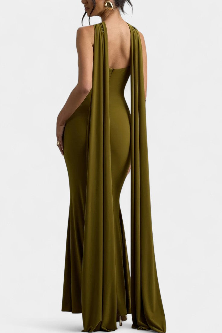 Robe Maxi Faffienia avec Décolleté Halter et Découpe en Forme de Clé