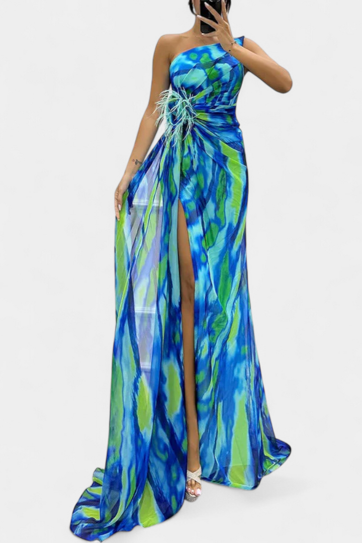 Robe Maxi Asymétrique Aylin avec Imprimé Vibrant