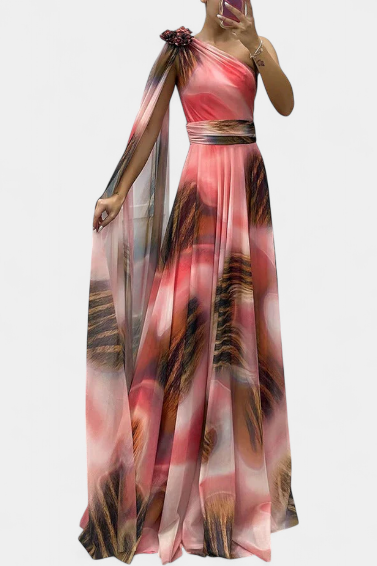 Robe Longue Cedara à Une Épaule avec Détail Floral