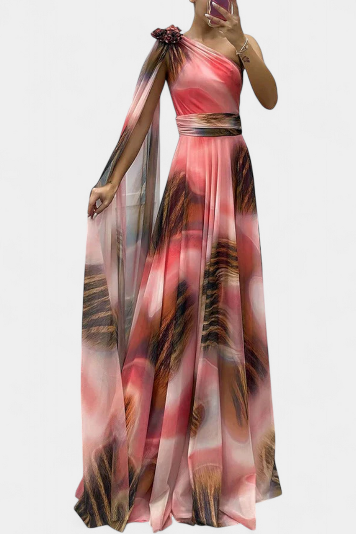 Robe Longue Cedara à Une Épaule avec Détail Floral