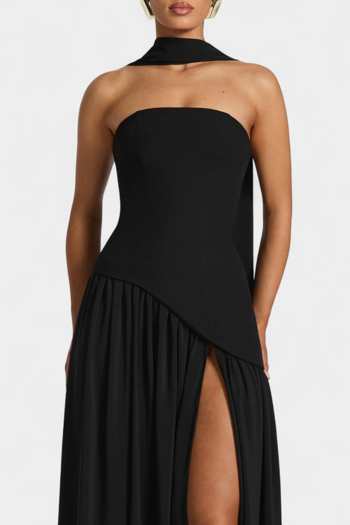 Robe Maxi Celaena en Chiffon Off Shoulder avec Fente Latérale
