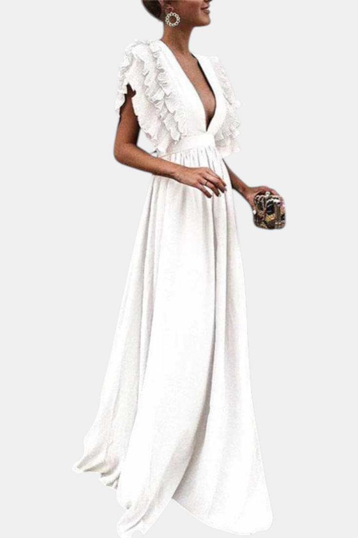 Robe Maxi Élégante Lucera avec Manches Volantes