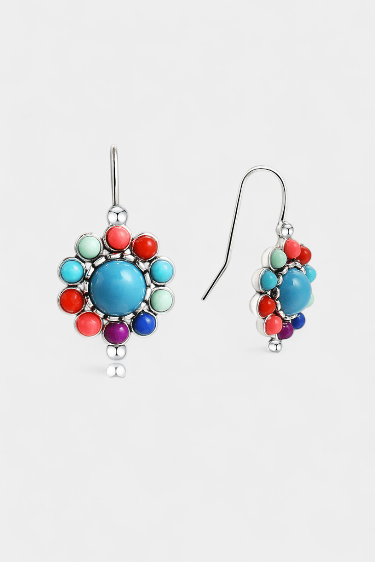Boucles d'Oreilles Rondes Multicolores avec Turquoise