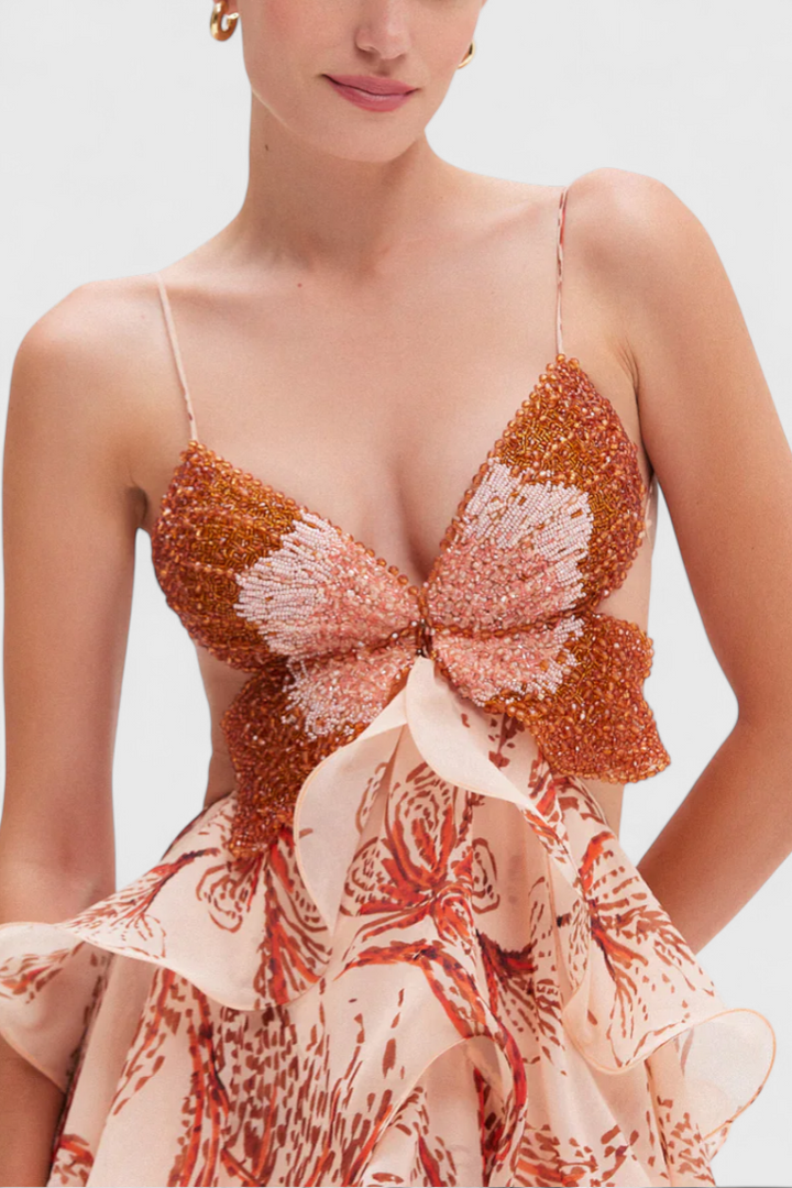 Robe Juliette avec Volants et Décolleté Bijou