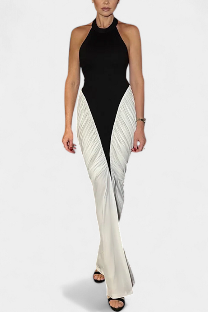 Ariana Robe Midi Bicolore avec Plis