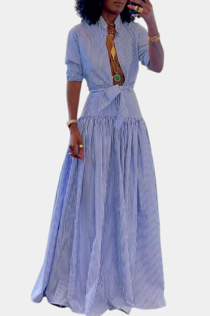 Ippolita Chemise à Col Montant Rayée et Jupe Plissée