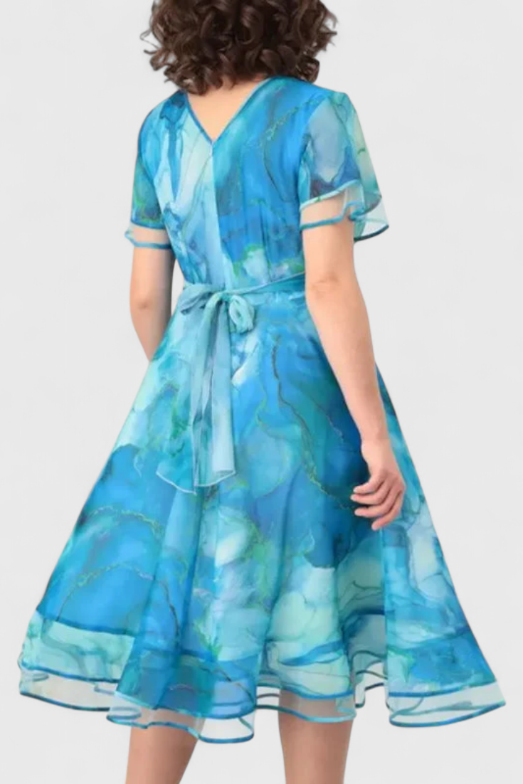 Robe Almira en Tulle Bleu avec Imprimé Aquarelle