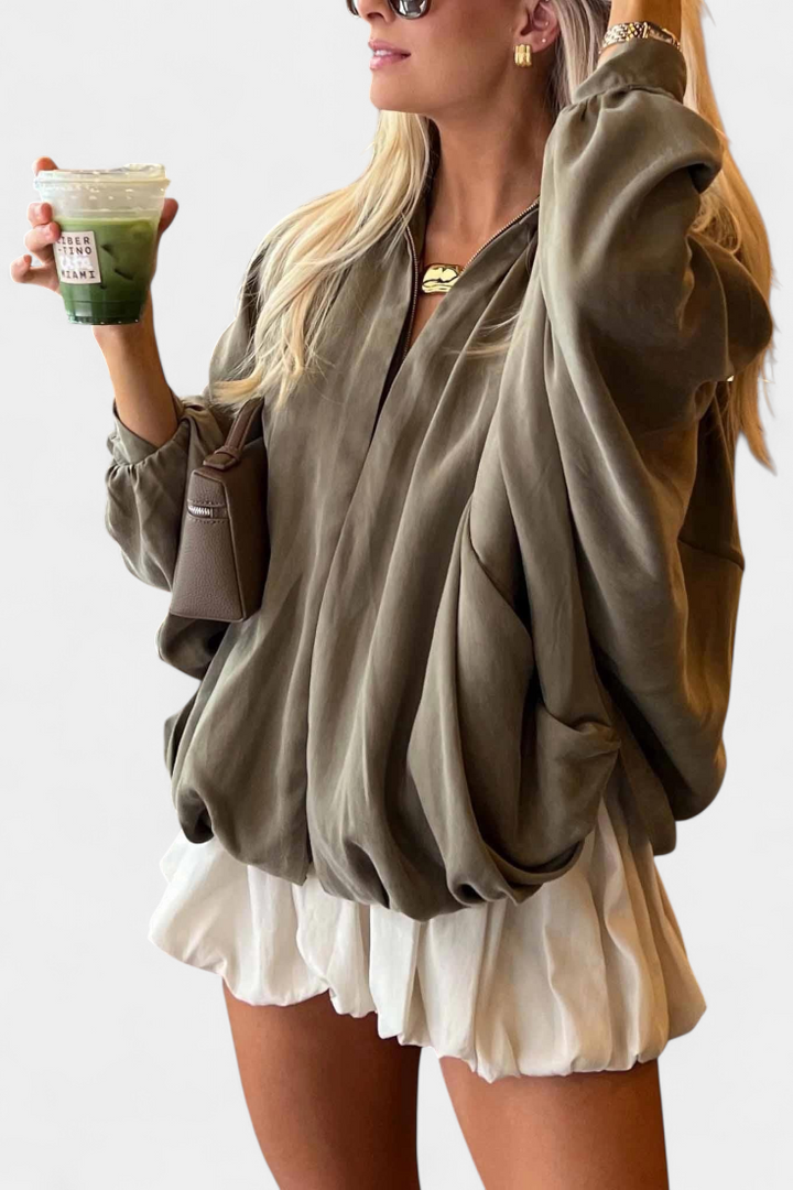 Maude Veste Vert Olive avec Manches Bouffantes