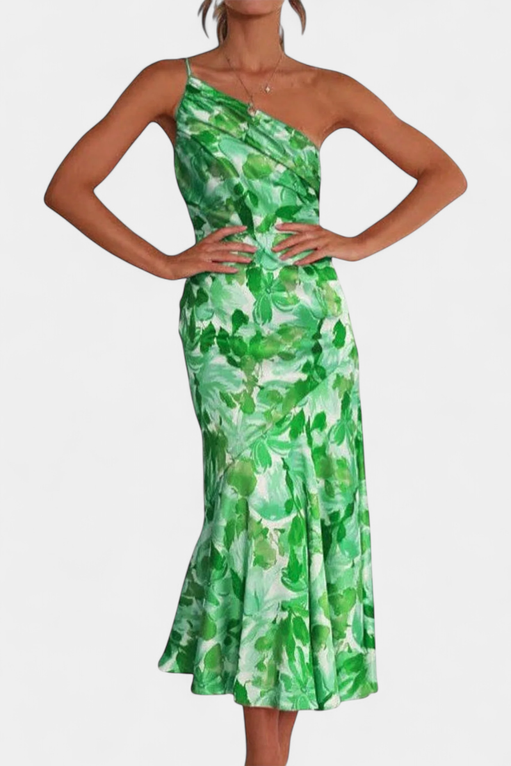 Robe Asymétrique à Une Épaule avec Imprimé Floral Reya
