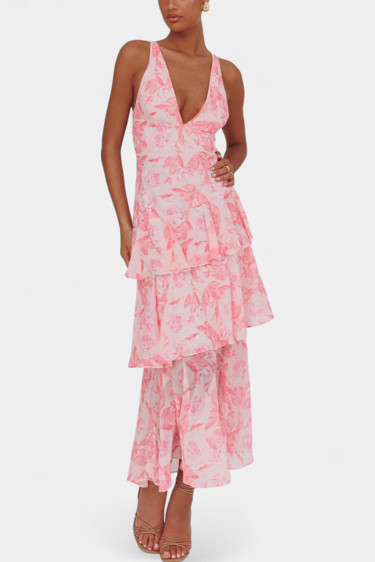 Robe Domenica en Gaze avec Décolleté en V et Couches Fluides