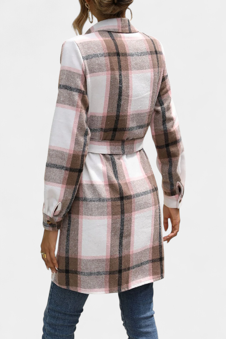 Robe Chemise Mini à Carreaux avec Ceinture