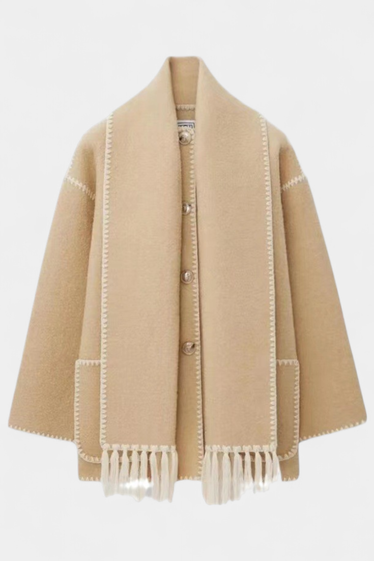 Manteau Pauline avec Écharpe à Franges Intégrée