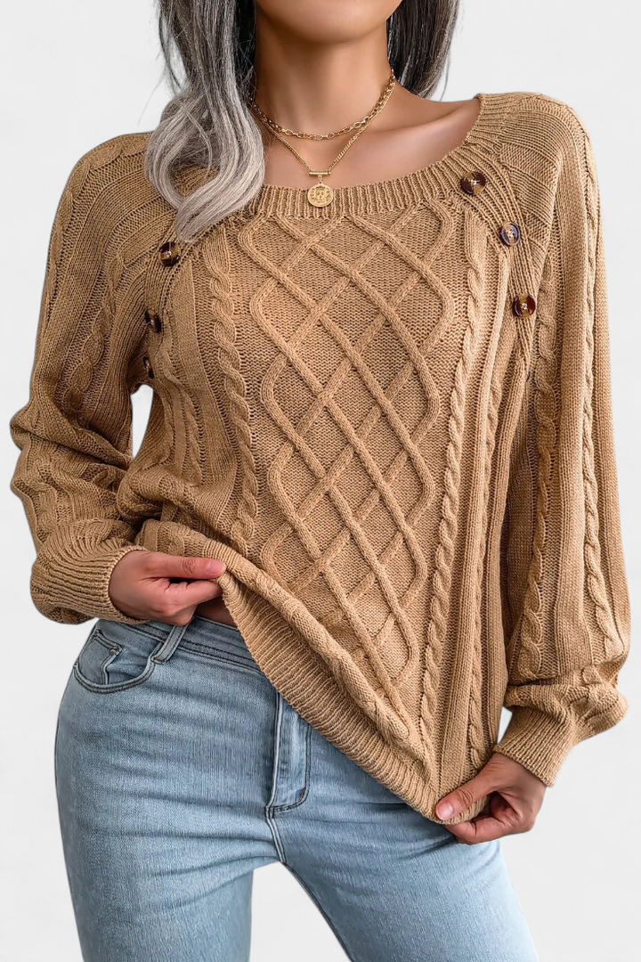 Fien Pull en Tricot avec Col Carré et Boutons