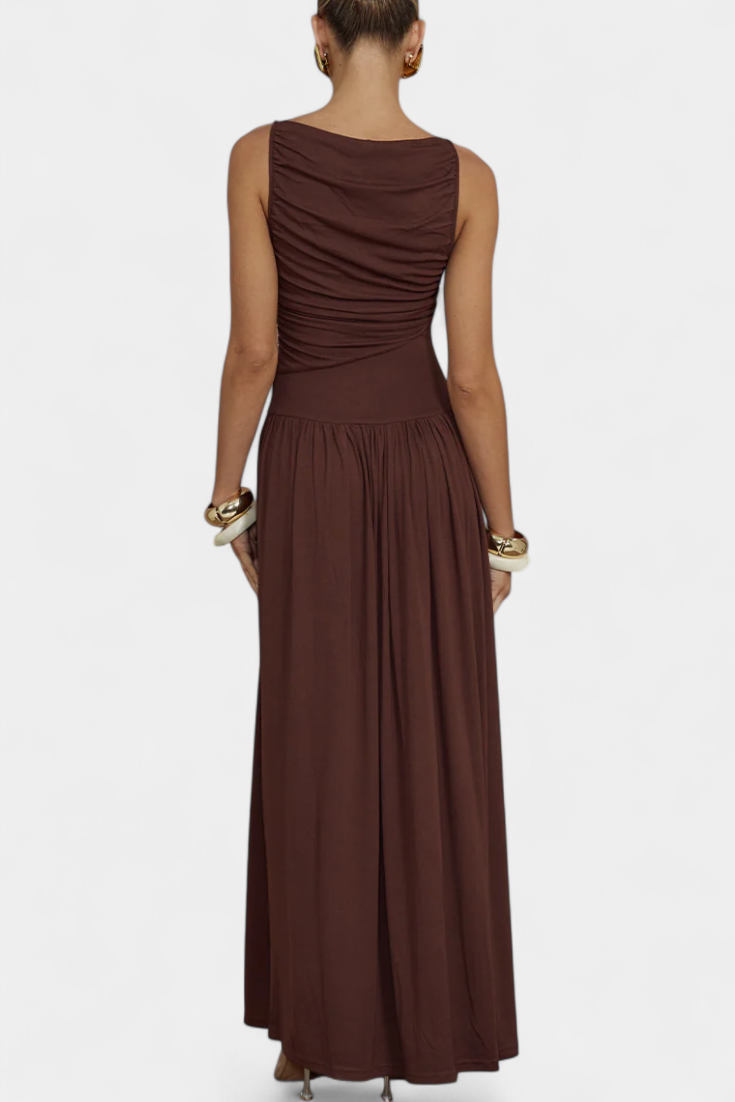 Maddy Robe Maxi sans Manches avec Drapé Latéral