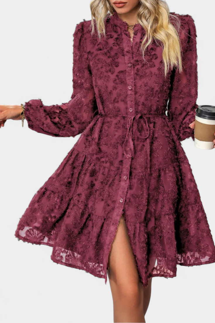 Robe Chemise Soreia à Boutons avec Manches Longues Texturées