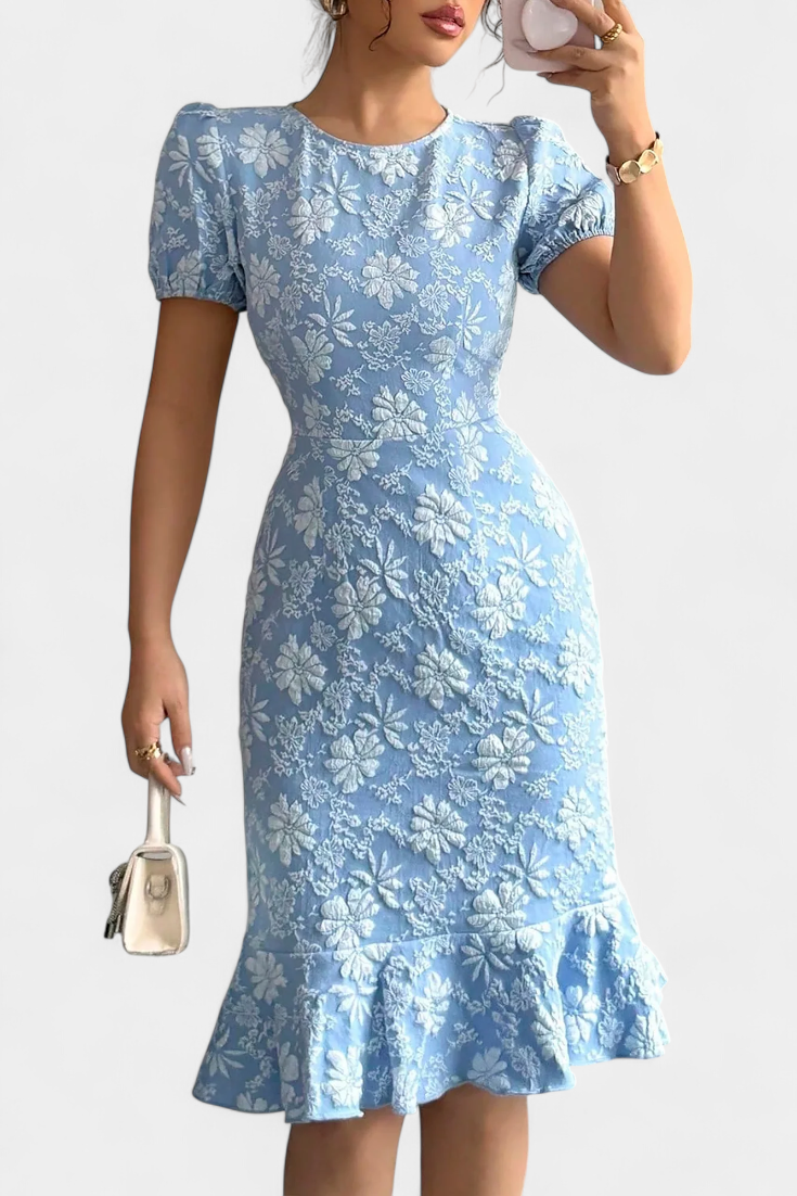Robe Midi Bodycon Champel avec Manches Bouffantes