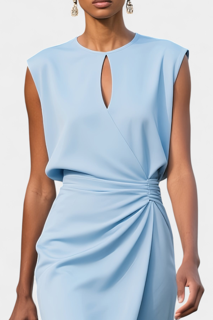 Robe Midi Mona à Manches Longues avec Col Rond
