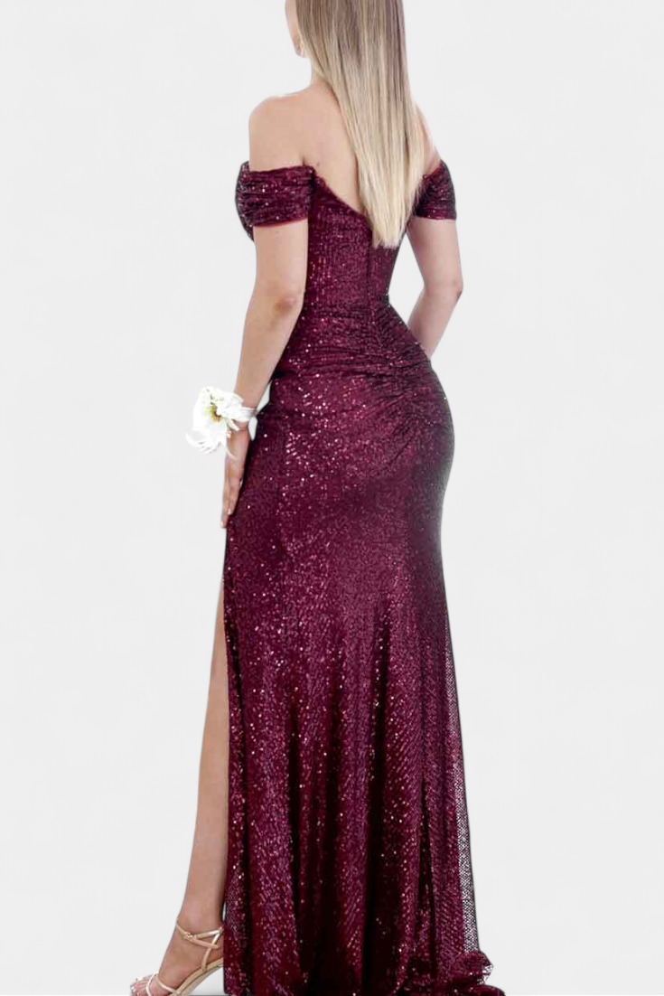 Robe Sirène Off-Shoulder avec Sequins