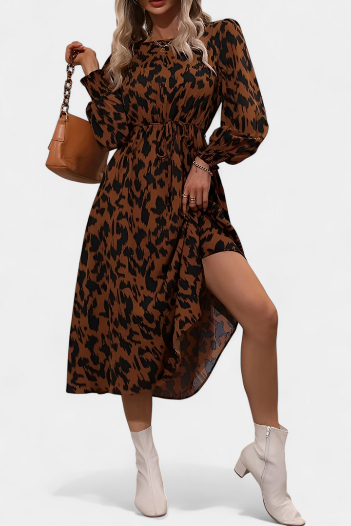 Robe A-Line en Léopard Nerin avec Ceinture Ajustable