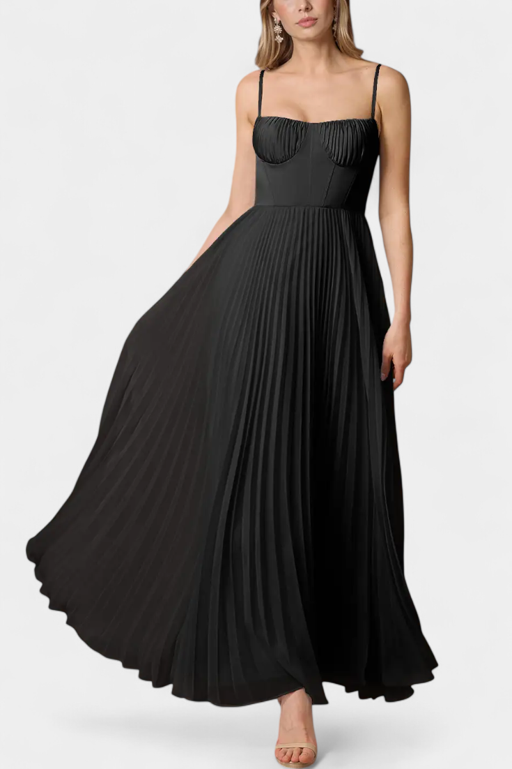Ottilie Robe en Chiffon Plissé avec Corset Sculpté et Décolleté en Coeur
