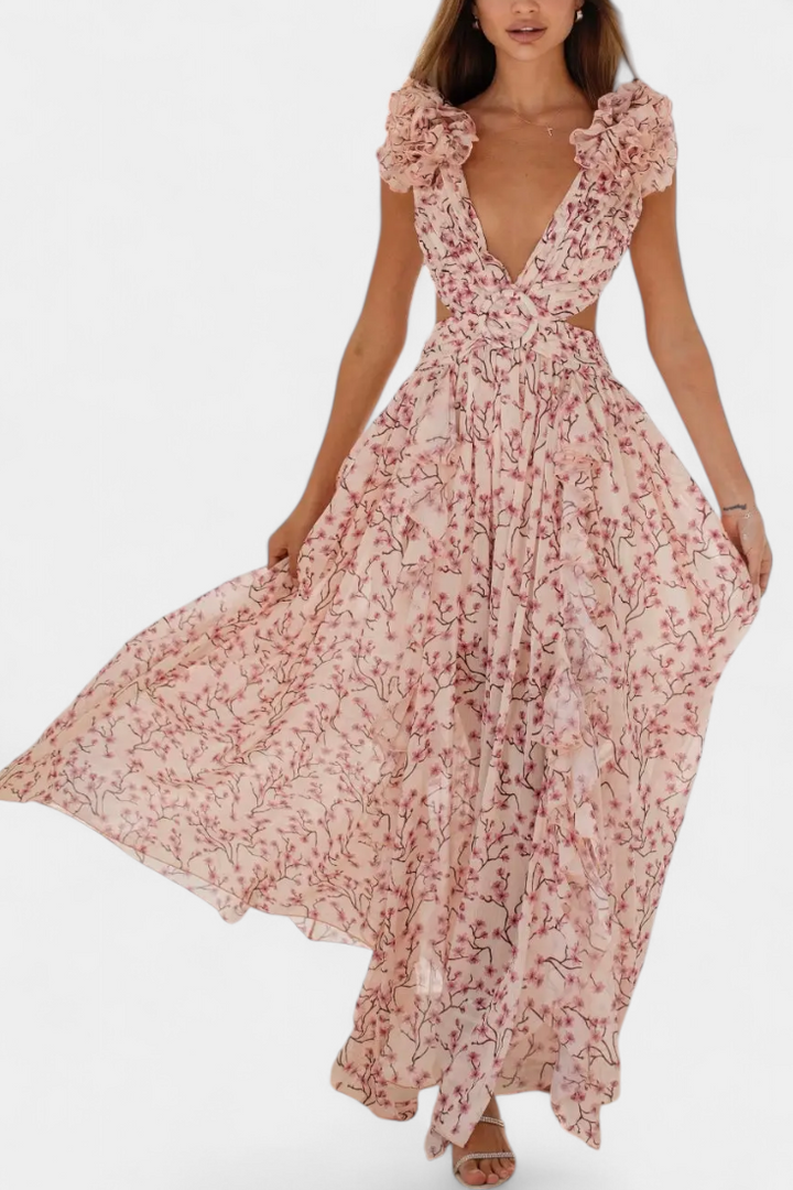 Robe Zuleika en Chiffon avec Volants et Ouvertures Latérales
