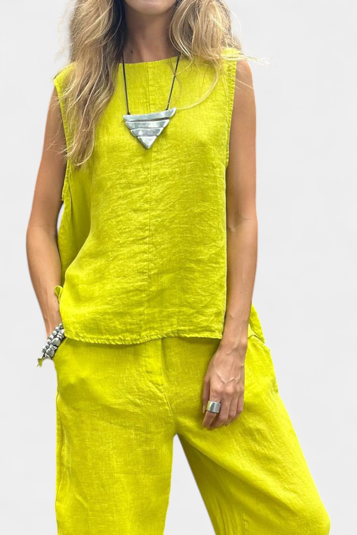 Leona Ensemble de Gilet et Pantalon Sans Manches en Coton Lin
