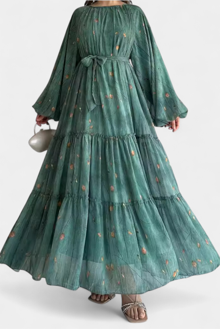 Robe Florale Tavira à Manches Longues avec Ceinture