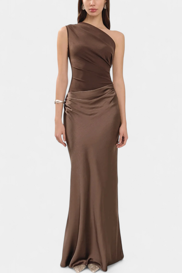 Robe de Soirée Longue Plissée Ottavia avec Décolleté Une Épaule