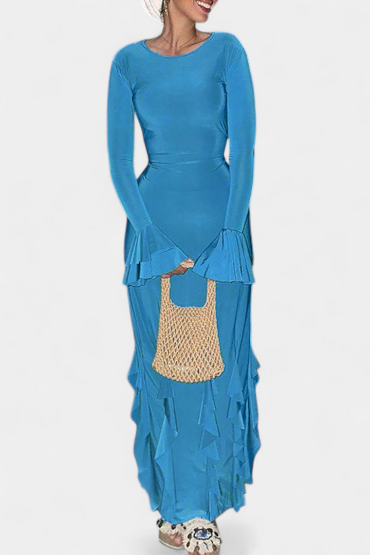 Calissa Robe Longue avec Volants et Manches Évasées