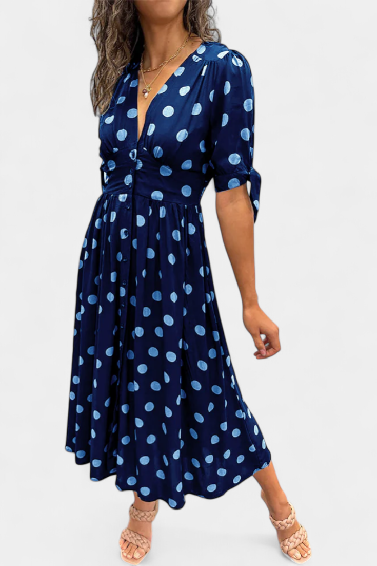 Robe Midi à Pois Lizzie avec Décolleté en V Profond