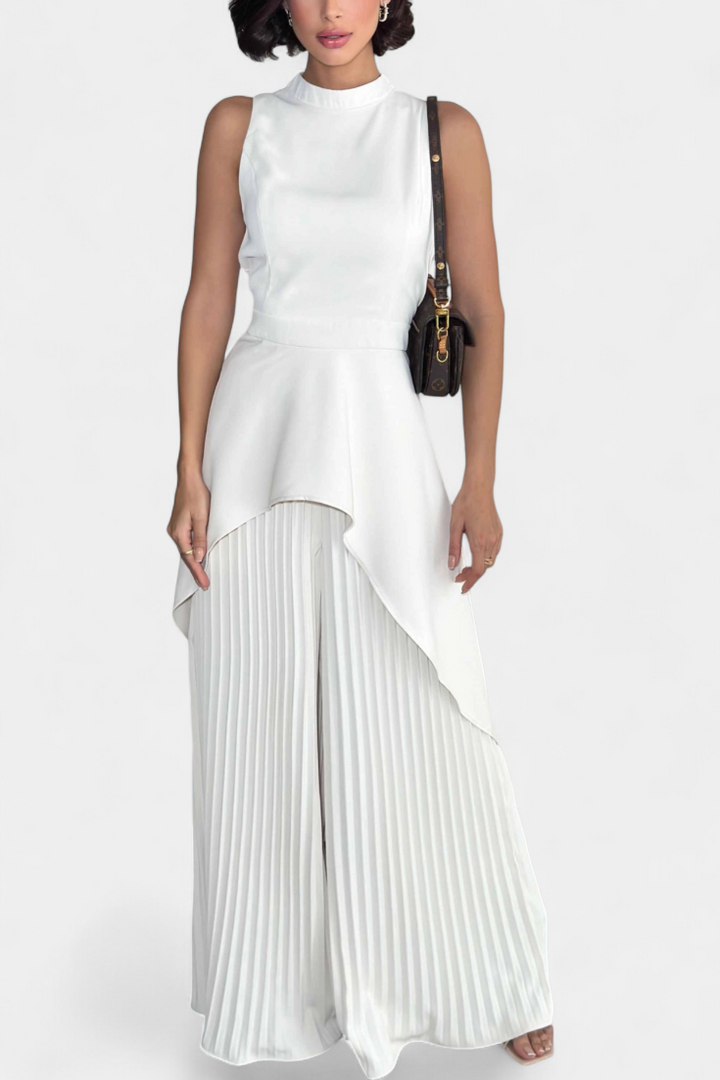 Ensemble Asymétrique Chrysoula avec Pantalon Plissé